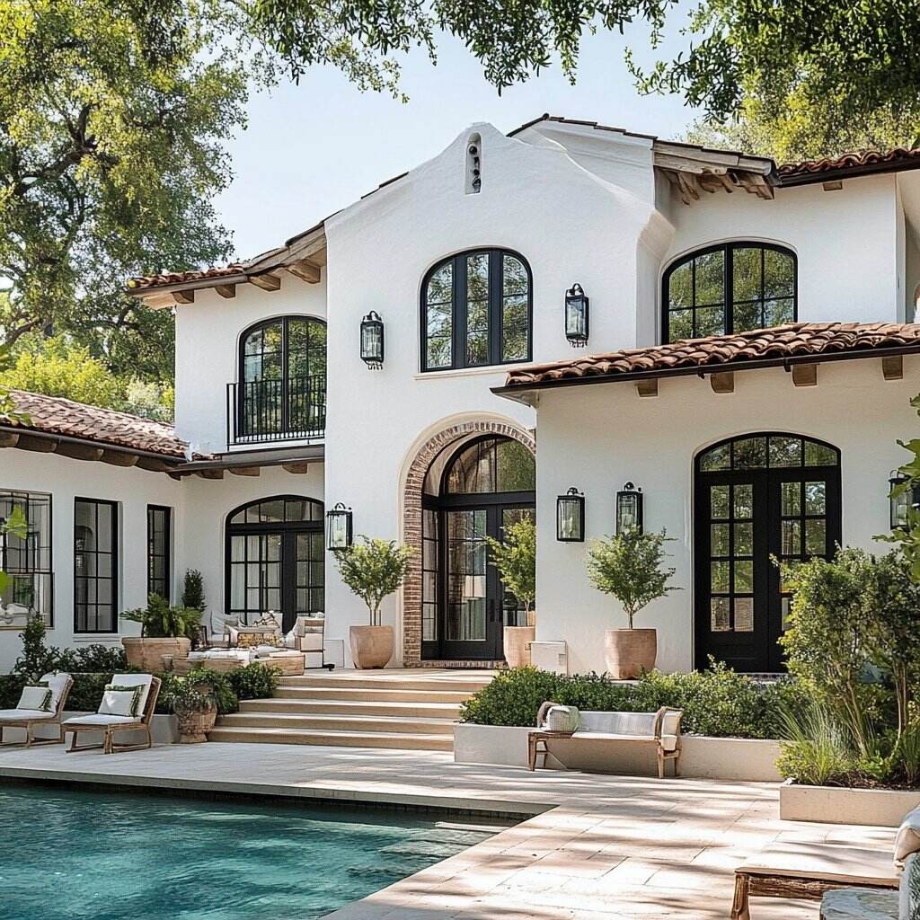 Exterior backyard view of a white stucco home in San Diego