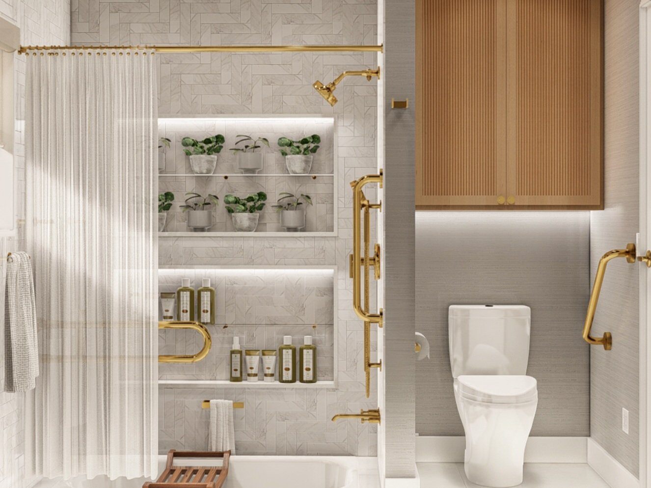 Aging in place design 3D rendering of bathroom remodel